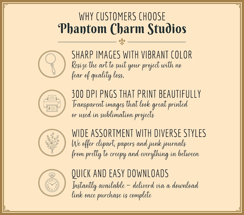 This card offers more information about Phantom Charm Studios products.