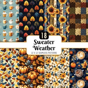 Sweater Weather Seamless Patterns: Fall Autumn Season Digital Paper Pack (PNG Download)