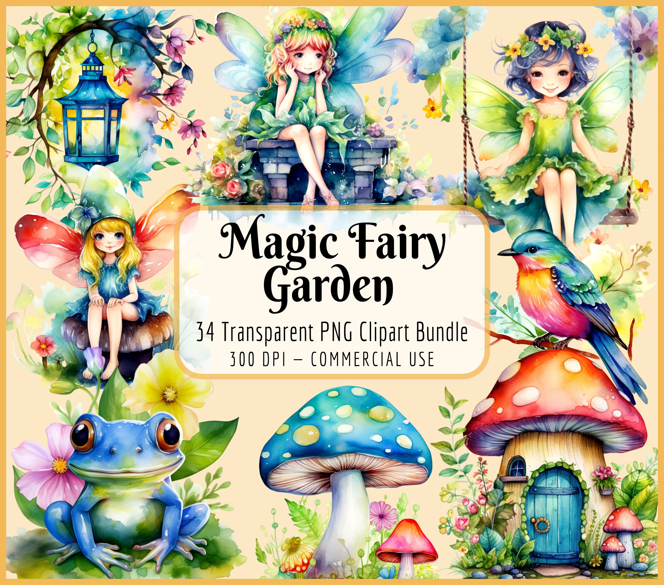 Magic Fairy Garden Clipart Bundle I Watercolor Enchanted Forest Cute ...