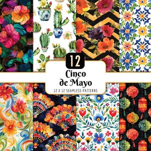 Cinco De Mayo Seamless Patterns Bundle | Digital Paper Pack, Colorful Mexican Fiesta Florals, Cactus, Instant PNG Download, Commercial Use