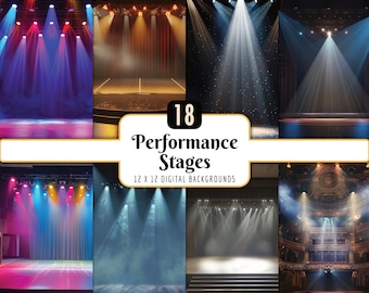 Performance Stage Digital Paper Pack | Theater Opera House Backgrounds, Event Decor, Light Backdrops, Instant PNG Download, Commercial Use