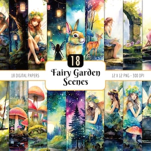 Fairy Garden Scenes Digital Paper Pack | Fantasy, Magical Lakes, Mystery Forest, Woodland Junk Journal, Instant PNG Download, Commercial Use