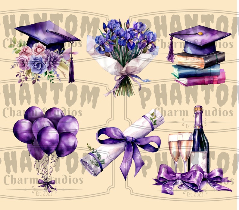 Graduation Clipart: Green & Purple, Senior Girls Boys, Diploma Cap Gown ...