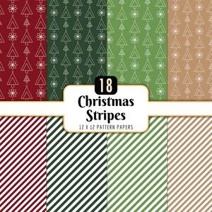 Classic Christmas Digital Paper Pack: Trees & Stripes (PNG Download)