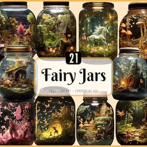 Fairy Jar Clipart Bundle | Fairytale Secret Garden Forest Fantasy Magical Scrapbook Junk Journal Ephemera, Instant Download, Commercial Use