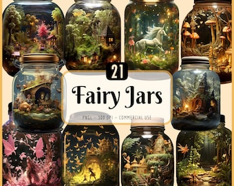 Fairy Jar Clipart Bundle | Fairytale Secret Garden Forest Fantasy Magical Scrapbook Junk Journal Ephemera, Instant Download, Commercial Use
