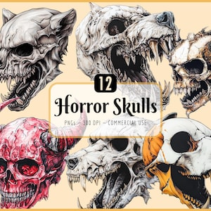 Skräckskallar Clipart: Kuslig varulv, vampyr, demon, kuslig mörk fantasi (PNG-nedladdning)