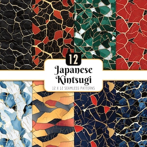Padrões japoneses Kintsugi sem emendas: rachaduras abstratas remendadas em mármore (download em PNG)