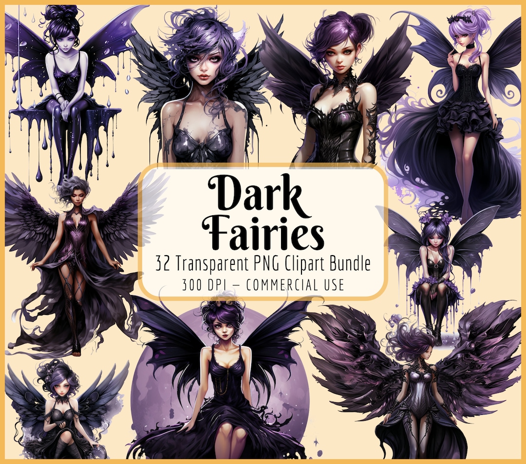 32 Dark Fairies Clipart Bundle Fantasy Creatures Goth Junk Journal ...