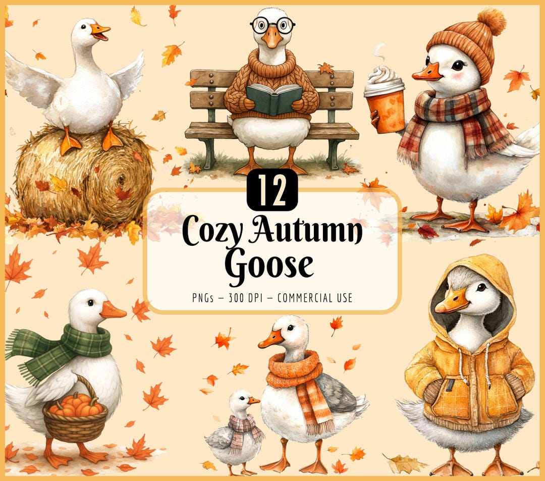 Cozy Autumn Goose Clipart: Cute Fall Graphics, Silly Goose (PNG ...