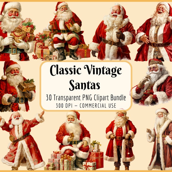 Classic Santa Claus Clipart Bundle | Red & White St Nick Father Christmas Presents Jolly Holiday Spirit Sublimation PNG Art Instant Download