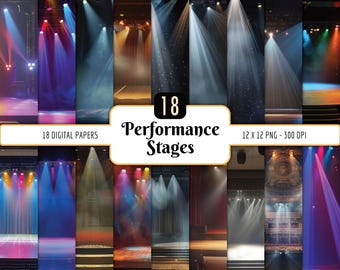 Performance Stage Digital Paper Pack | Theater Opera House Backgrounds, Event Decor, Light Backdrops, Instant PNG Download, Commercial Use