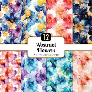 Abstract Floral Seamless Patterns: Alcohol Ink Splash Digital Paper Pack (PNG Download)