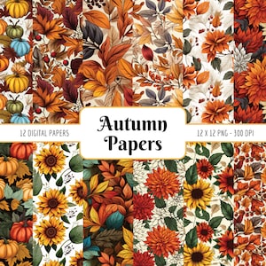 Herbst-Papiere | Digital Paper Pack, Thanksgiving-Hintergründe, Herbst-Sammelalbum, Kürbisse, Sonnenblumen, Mütter, sofortiger PNG-Download, kommerzielle Nutzung