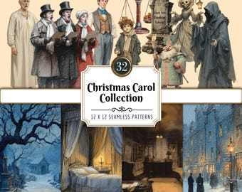A Christmas Carol Collection: Clipart & Victorian Scene Backgrounds (PNG Download)