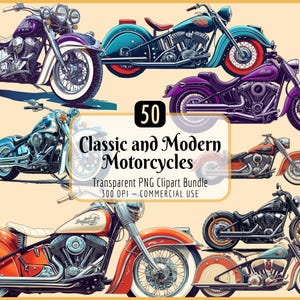 Lot de cliparts motos classiques et modernes | vélos vintage, modèles intemporels, illustrations classiques, téléchargement PNG instantané, usage commercial