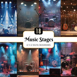 Paquete de papel digital para escenarios musicales: conciertos, bares, honky tonks, fondos para presentaciones, fondos luminosos, descarga instantánea, uso comercial.