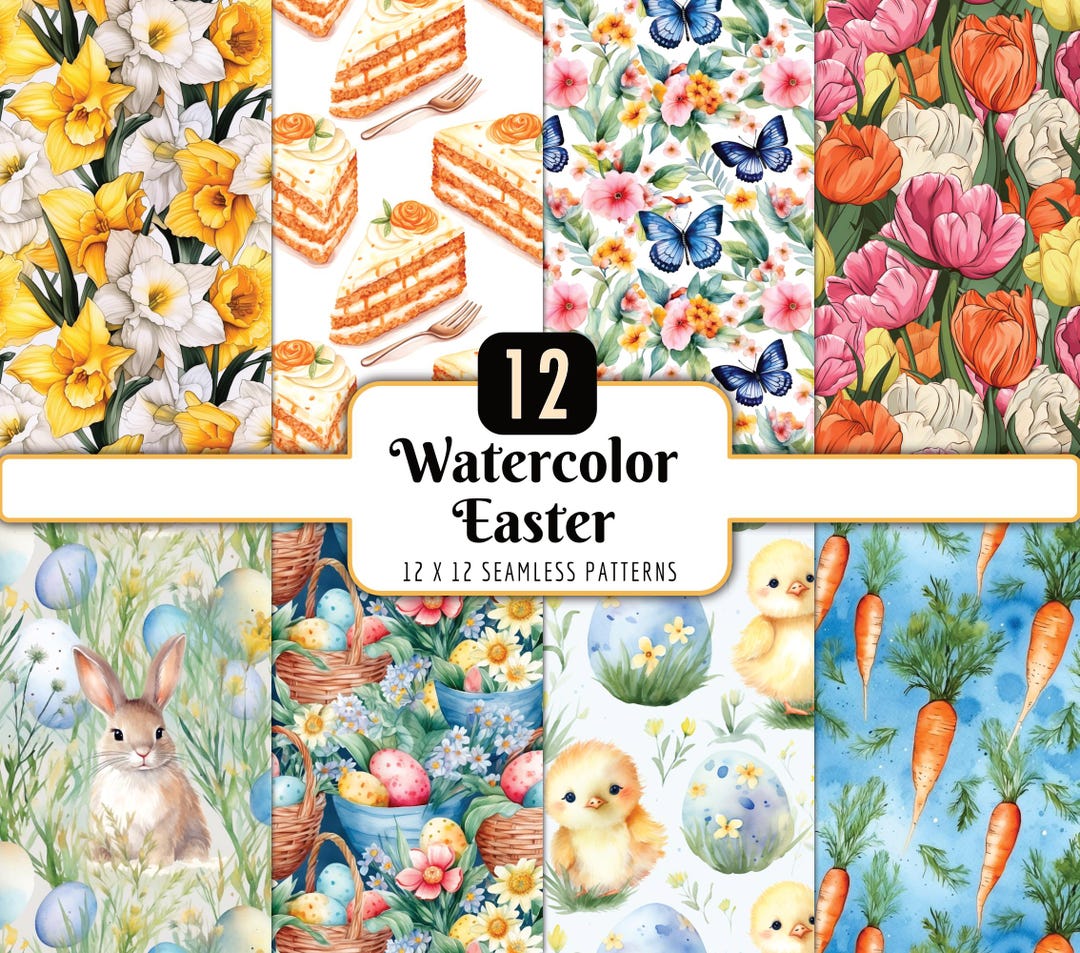 Watercolor Easter Seamless Pattern Bundle | Digital Paper Pack, Easter ...