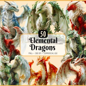 Elemental Dragons Clipart: Magical, Mystical, Fantasy Creatures (PNG Download)