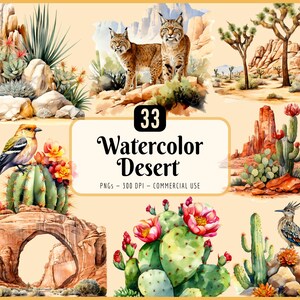 Watercolor Desert Clipart Bundle I Natural Tones, Western Landscape, Nature Scenery, Rock Formations, Instant PNG Download, Commercial Use
