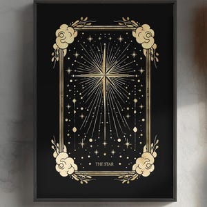 Poster Print – Stern-Tarot-Karte – Mystische Illustration | Himmlische Wandkunst, magisches Dekor, spirituelle Vibes, Astrologie Poster Druck