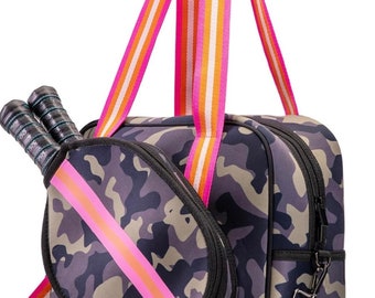 Pickleball Bag - Neoprene Camo With Pink And Orange Stripes