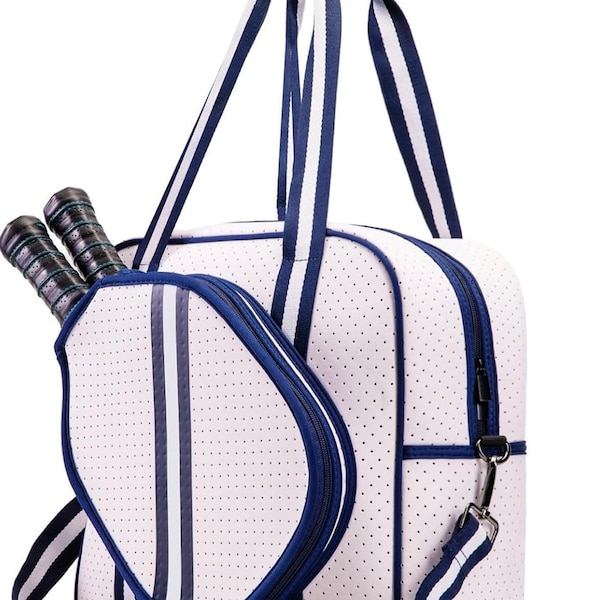 Pickleball Bag - White With Navy and White Stripes