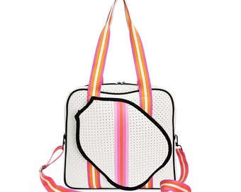 Pickleball Bag - Neoprene White with Pink And Orange Stripes