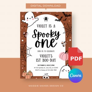 Spooky One Invitation | Digital Download | Birthday Party Invitation | Kids Halloween Invitation