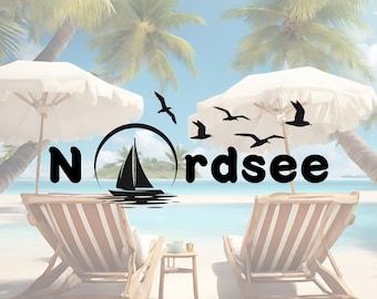 North Sea sticker, sailing boat, seagulls, car sticker