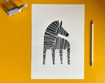 Zebra Linoprint original handmade unique art