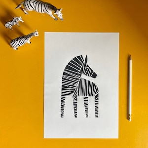 Zebra Linoprint original handmade unique art