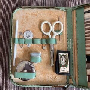 Vintage Sewing Kit Leather Complete Travel Case With Threads Scissors Sharps And Notions image 12