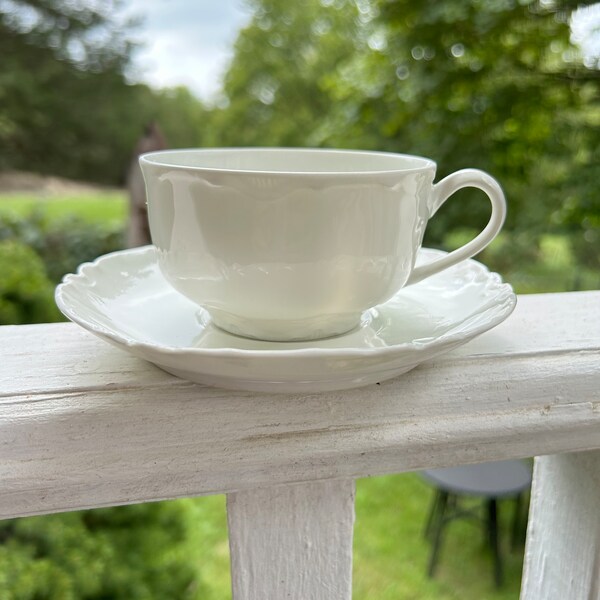 Limoges Fine China Tea Cups ~ Ranson by Haviland~ Vintage Antique Scalloped White Tea Cup & Saucer| Limoges France~ 1931