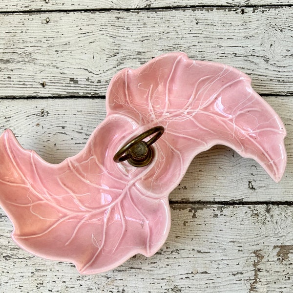 Vintage Pink McCoy Leaf Double Tray MCM Mid Century Serving Divided Candy Dish