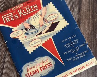 Vintage Pres Kloth Weaver Original Steam Press Cloth Midcentury Ironing Aid Advertising Package