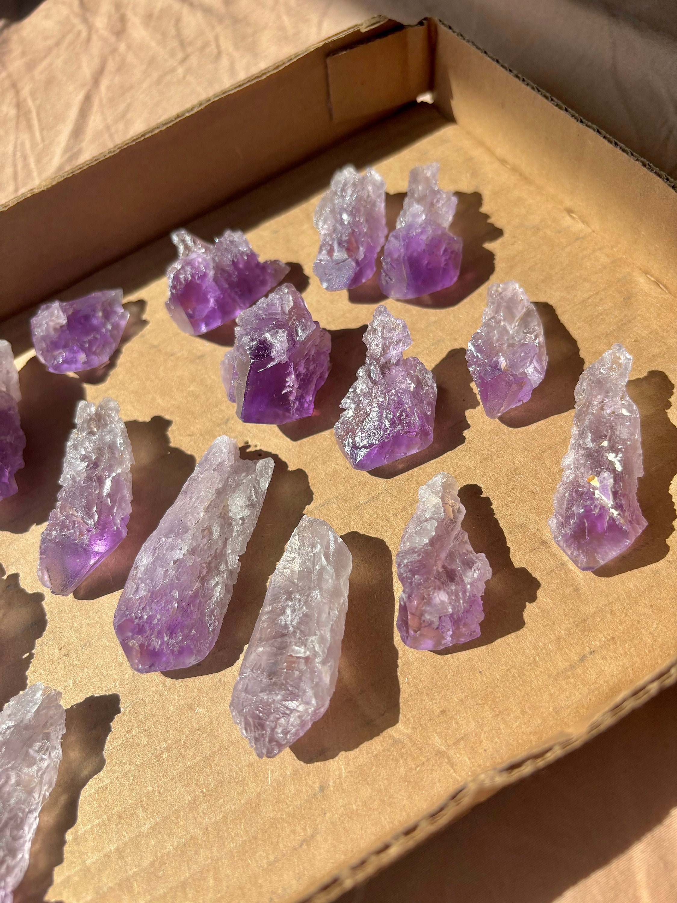 Bahia Amethyst Crystal Point Wholesale Lot • Dissolution Hydrothermal Etched Gemmy from Brazil • 17 pieces 330 grams