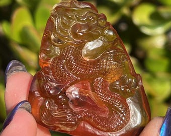 Carved Amber Dragon, UV Reactive Collector Piece