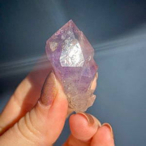 Sparkly Amethyst Point • High Saturation Crystal Specimen from Nigeria • Hematite Phantom • Twin • Self Healed