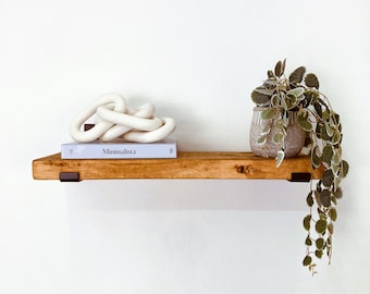 Handmade Rustic Floating Shelf: Quebec Pine with Steel Brackets