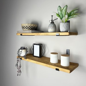 Set of 2 Rustic Shelves with J-Brackets, Bookshelf, Kitchen shelves