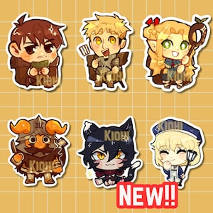 Dungeon Meshi | Delicious in Dungeon | Stickers- 2in | Laios, Marcille, Chilchuck, Senshi, Falin, Izutsumi