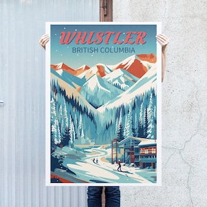 Whistler Travel Print, Snowboard Printable Art, Whistler Blackcomb Wall Art, British Columbia Digital Download, Ski Travel Poster