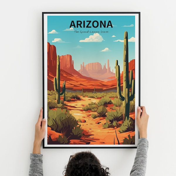 Arizona Travel Poster, Cactus National Park Art, Saguaro National Park Poster, Phoenix Arizona Wall Art, Grand Canyon State Home Decor