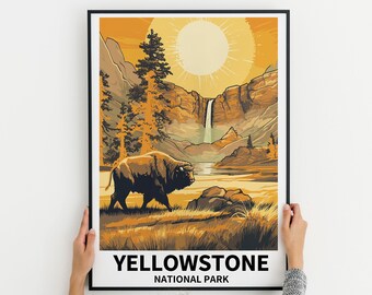 Yellowstone vattenfall affisch, Yellowstone bison tryck, Yellowstone solnedgång affisch, nationalpark Yellowstone utskrivbar konst, digital nedladdning