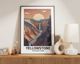 Väggkonst i Yellowstone nationalpark, illustrationsaffisch i nationalparken, digital nedladdning, SVG, PNG, vektor, clipart