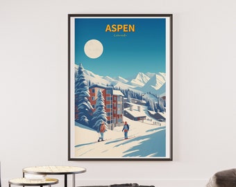 Aspen Print Art, Aspen Wall Art, Colorado Travel Poster, Ski Resort Poster, Colorado Wall Art, Winter Sport Wall Art, Ski Gift, Housewarming