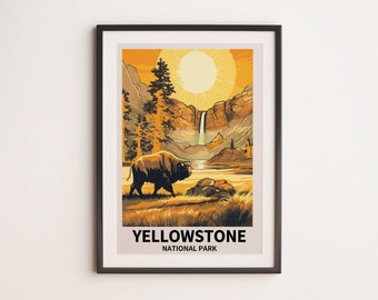 Väggkonst i Yellowstone nationalpark, illustrationsaffisch i nationalparken, digital nedladdning, SVG, PNG, vektor, clipart