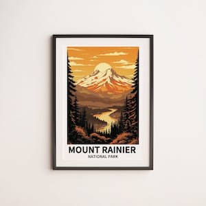 Art mural du parc national du Mont Rainier, Affiche d’illustration du parc national, Téléchargement numérique, SVG, PNG, Vecteur, Clipart