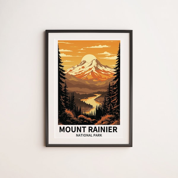 Mount Rainier National Park Wall Art, National Park Illustration Poster, Digital Download, SVG, PNG, Vector, Clipart